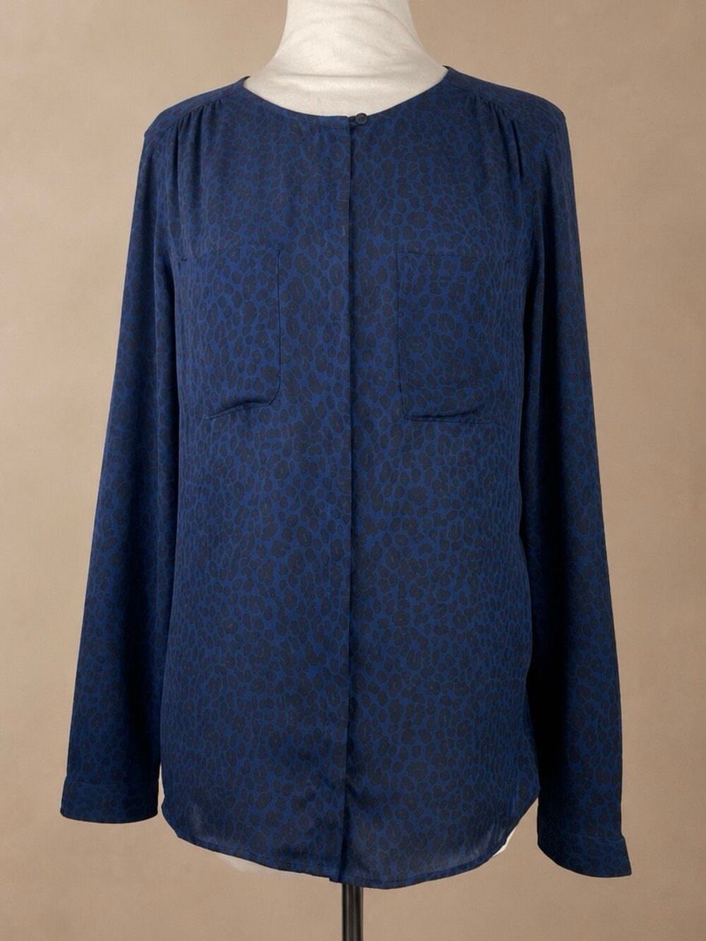 LOFT Sz S blouse leopard print top career blue black